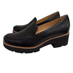 Naturalizer Cabaret Black Leather Chunky Loafers Womens 10M Lug Sole New